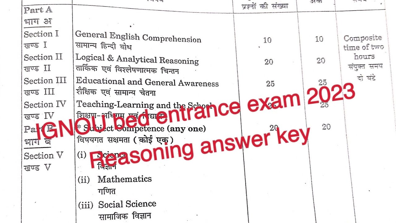 IGNOU bed entrance exam 2023 unofficial answer key 