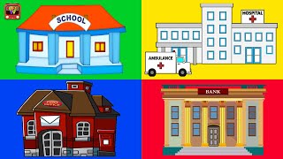 BUILDINGS VOCABULARY for Beginners, Kids, Kindergarten, preschool with Emojis - Learn Building Names