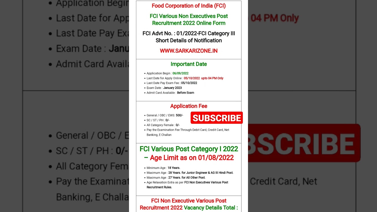 FCI Non Executives Recruitment 2022 Apply Online Form 
