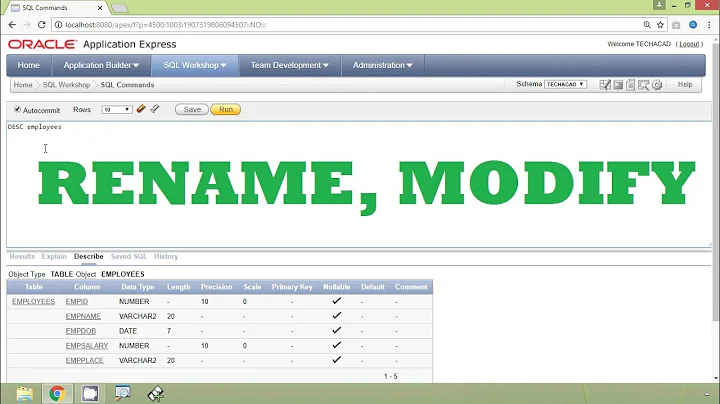 Oracle Tutorial - Rename and Modify a Column using Alter Table Statement