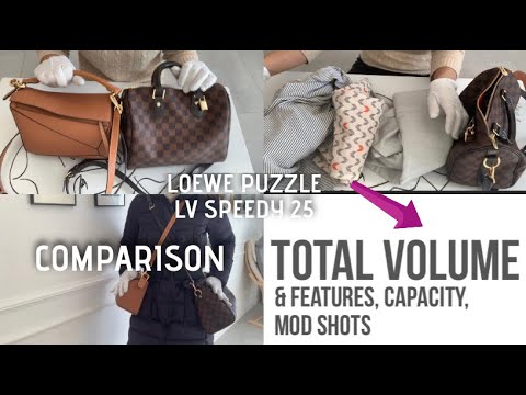 COMPARISON Speedy Bandoulière 25 and Loewe Puzzle Bag in small size l Mod Shots, Volume Difference