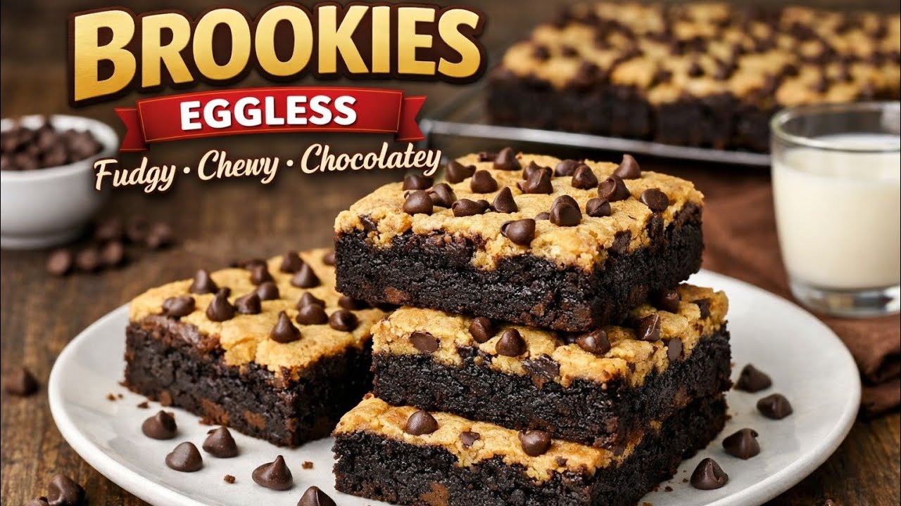 Eggless Brookies Recipe | Brownie Cookie Bars