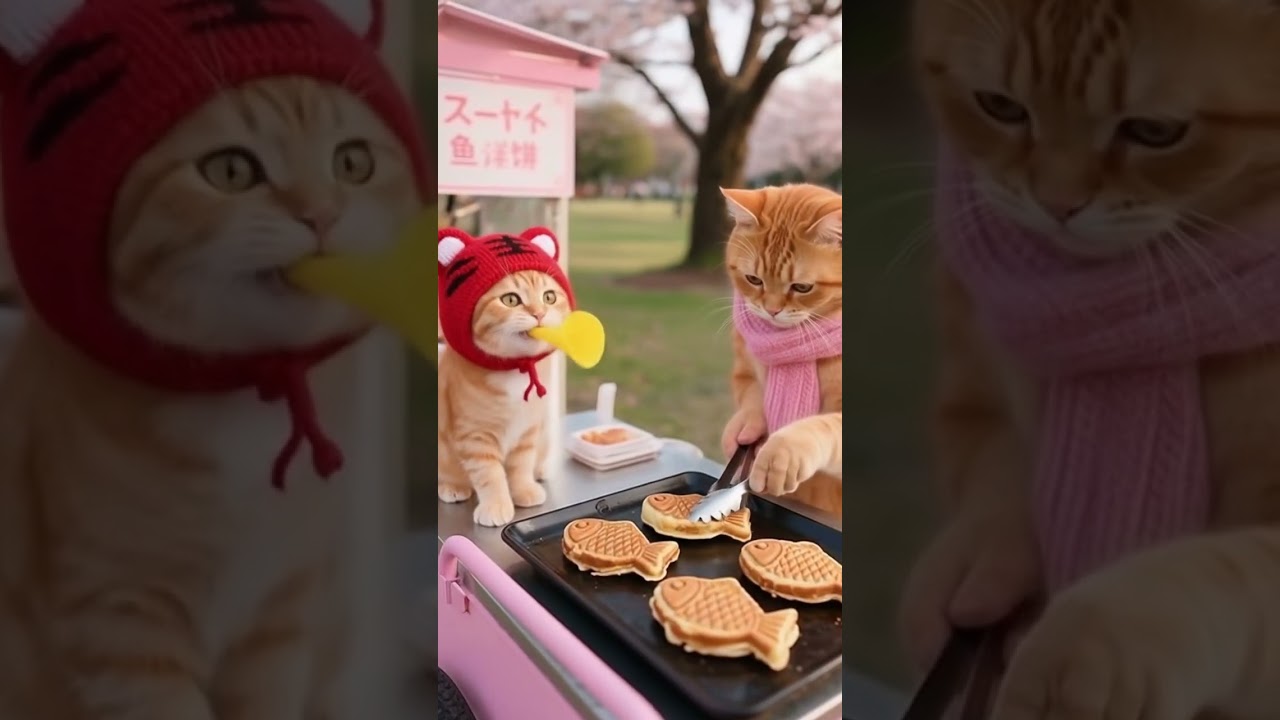 Kucing Jualan Kue Ikan di Bawah Sakura 🌸🐟 #videoshort #cat #imut #cute #catshorts #kucing