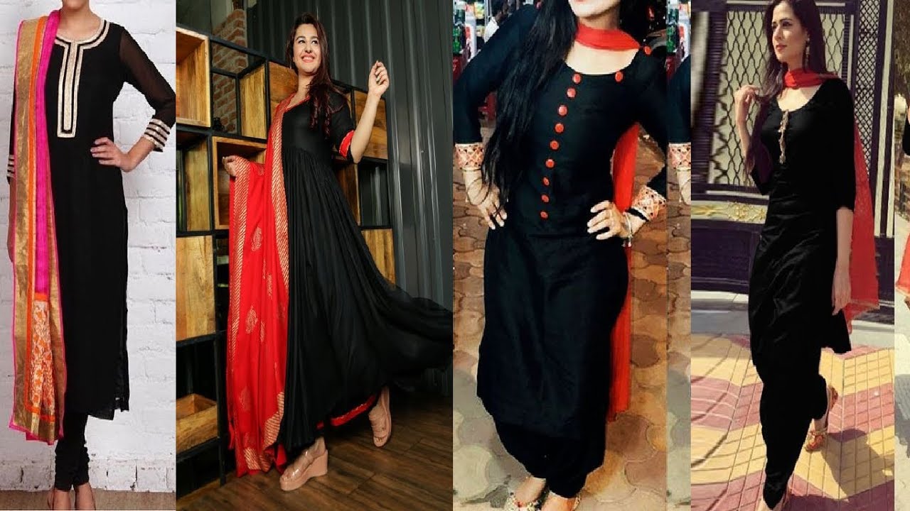 black suit with colourful dupatta