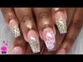 Watch me Work | Glitter Ombre Encapsulated 3d Roses Acrylic Nails | Coffin Nails