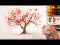 How to paint a cherry tree using a plastic bag | Easy painting technique - Sakura