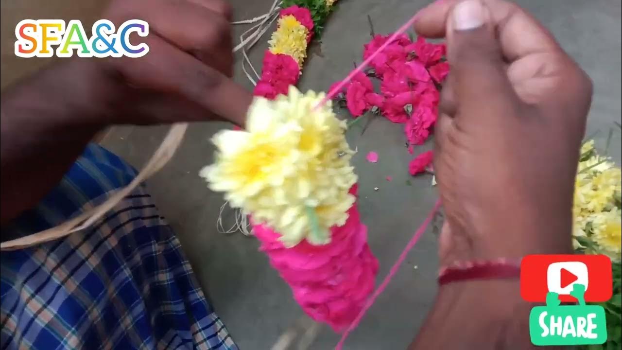 Easy method to String Rose Flower garland/ Samanthi Flowers garland/ ரோஜா பூ மாலை கட்டுவது