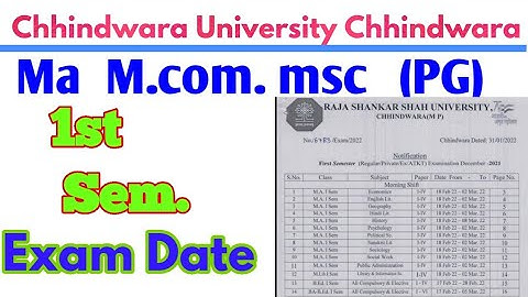 Chhindwara University PG 1st Sem Exam Date 2022 || CUC Ma M.com Msc Exam Date 1st  || CUC Exam Date