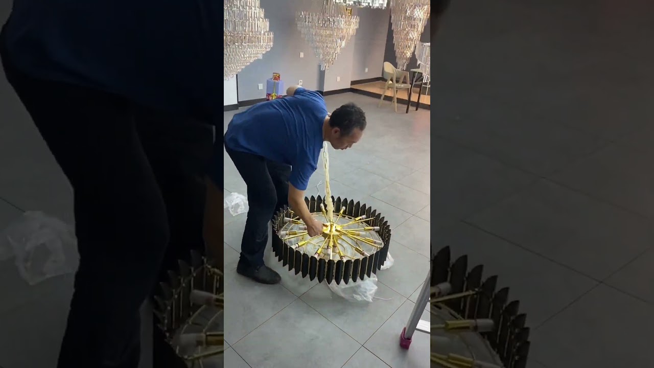 Crystal chandelier installation process. #foryou #lights #chandelier#lampfactory #installation