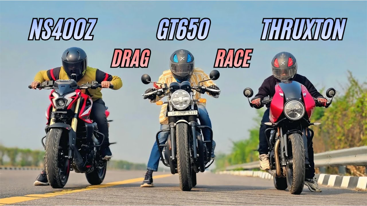 Pulsar ns400z ug vs Continental gt650 vs Thruxton 400 drag race🔥when  sports naked meets cafe racer🥶
