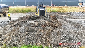Amazing Powerful Shantui Bulldozer Pushing Dirt & Stones with Dump Trucks Filling Foundation Land