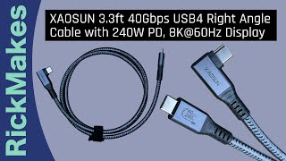 XAOSUN 3.3ft 40Gbps USB4 Right Angle Cable with 240W PD, 8K@60Hz Display