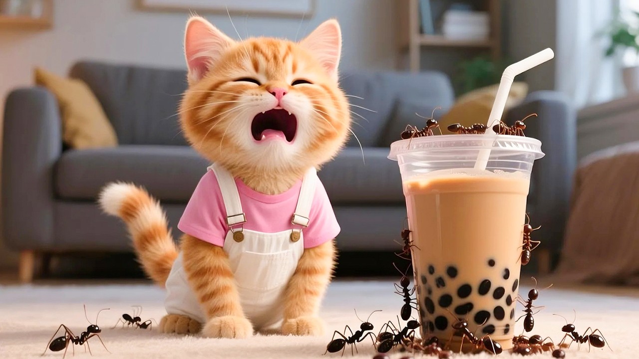 Ants Eat The Ginger Kitten’s Milk Tea – Mama Cat Makes Bubble Milk Tea For The Kitten Herself