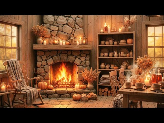 Cozy Autumn House Ambience | Crackling Fireplace, Rain & Gentle Leaves for Sleep/Study