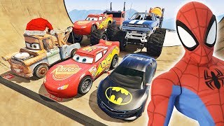 HOMEM ARANHA, HULK, MCQUEEN! CARROS E CAMINHÕES NA RAMPA COM SPIDERMAN - IR GAMES