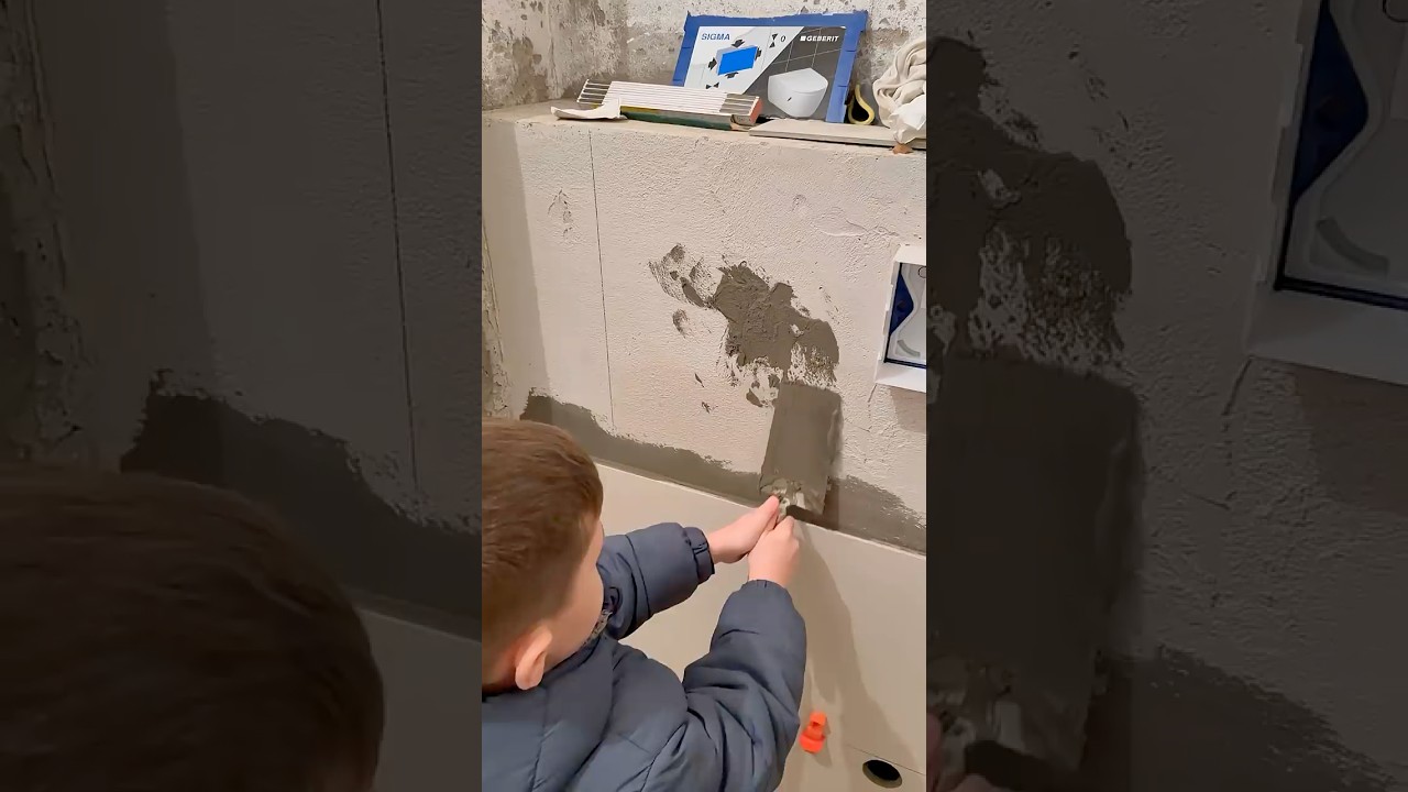 Mio figlio è più bravo a intonacare , i vostri vi aiutano o vi guardano solo?￼