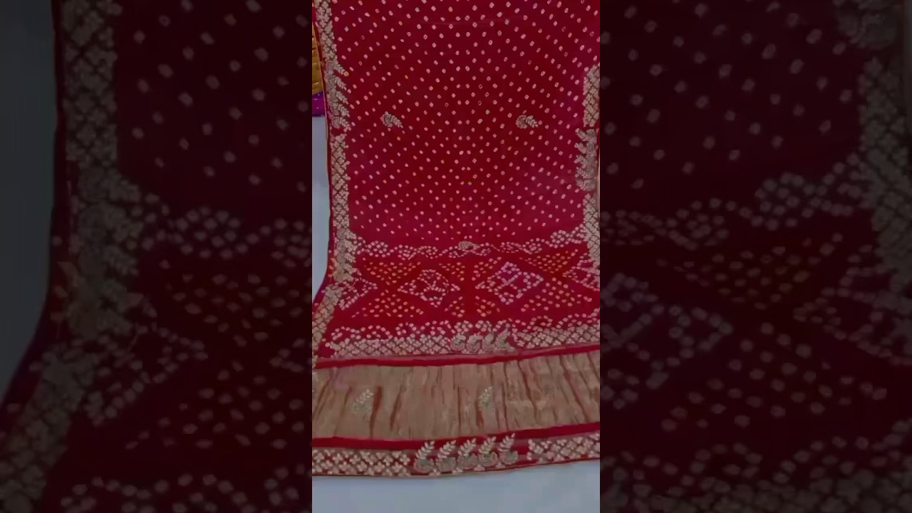 Pure Gaji Silk Lagdi Patta Gota Pati Hand Work Bandhani Saree