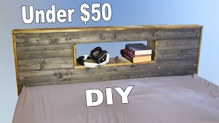 Custom Wooden Headboard with Shelf