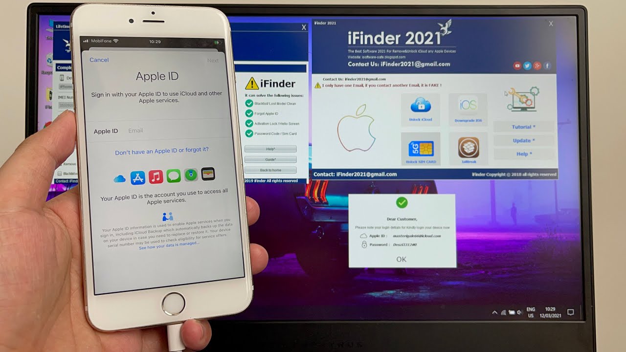 Screenshot of iFinder download to unlock iCloud