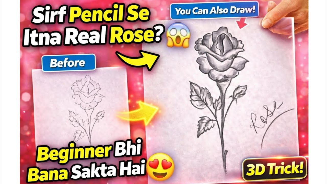 #Rose Drawing पूरा कोर्स देखने के लिए हमारी प्लेलिस्ट देखें #Drawing #ArtVideo#Sketching #ViralArt 