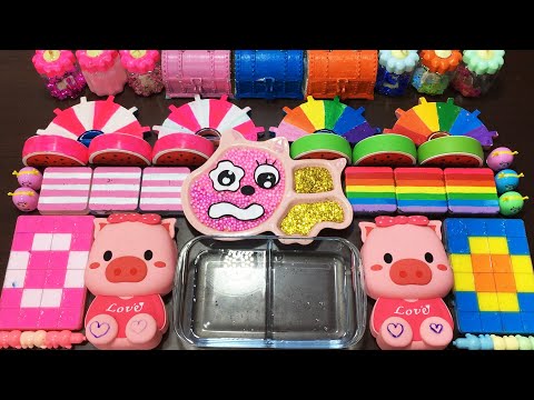 PINK vs RAINBOW PIG Slime !!! Mixing Random Things Into Clear Slime !! ASMR Cocomelon slime