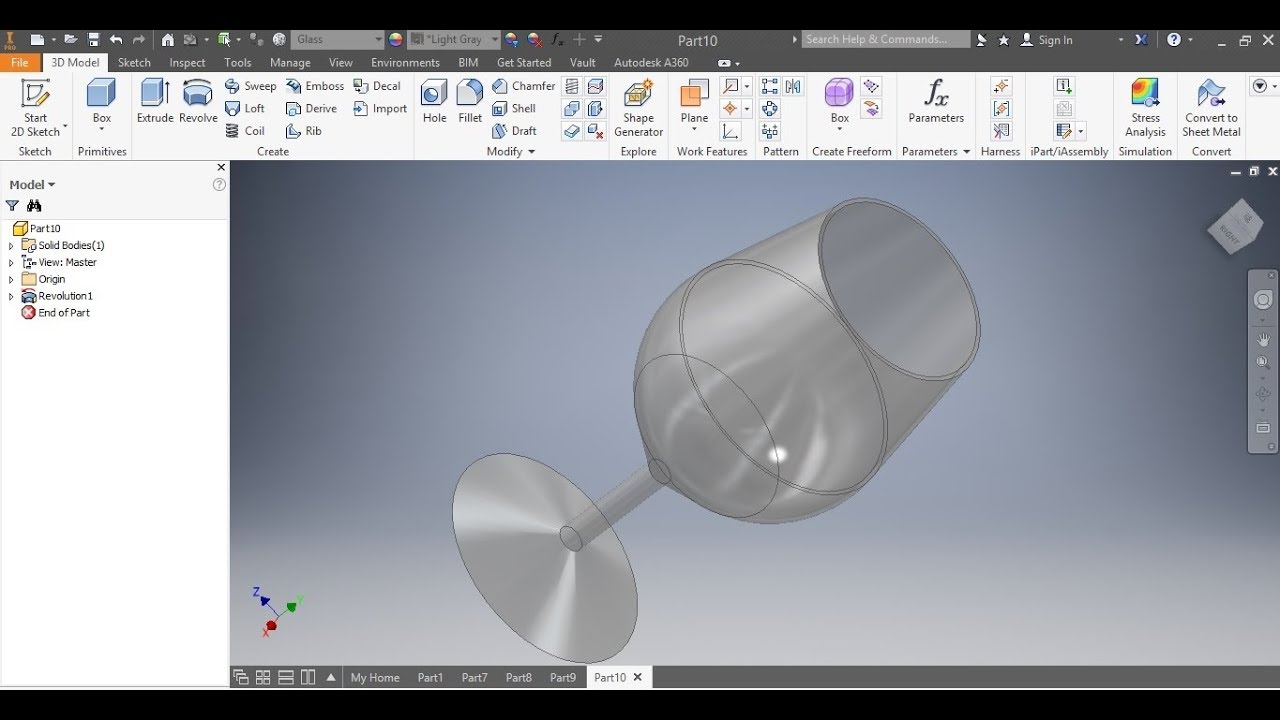 How to draw a glass of wine using AUTOCAD Inventor and how to draw a