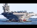 US Billions $ Aircraft Carrier Taken Into Sea by Powerful Tugboats