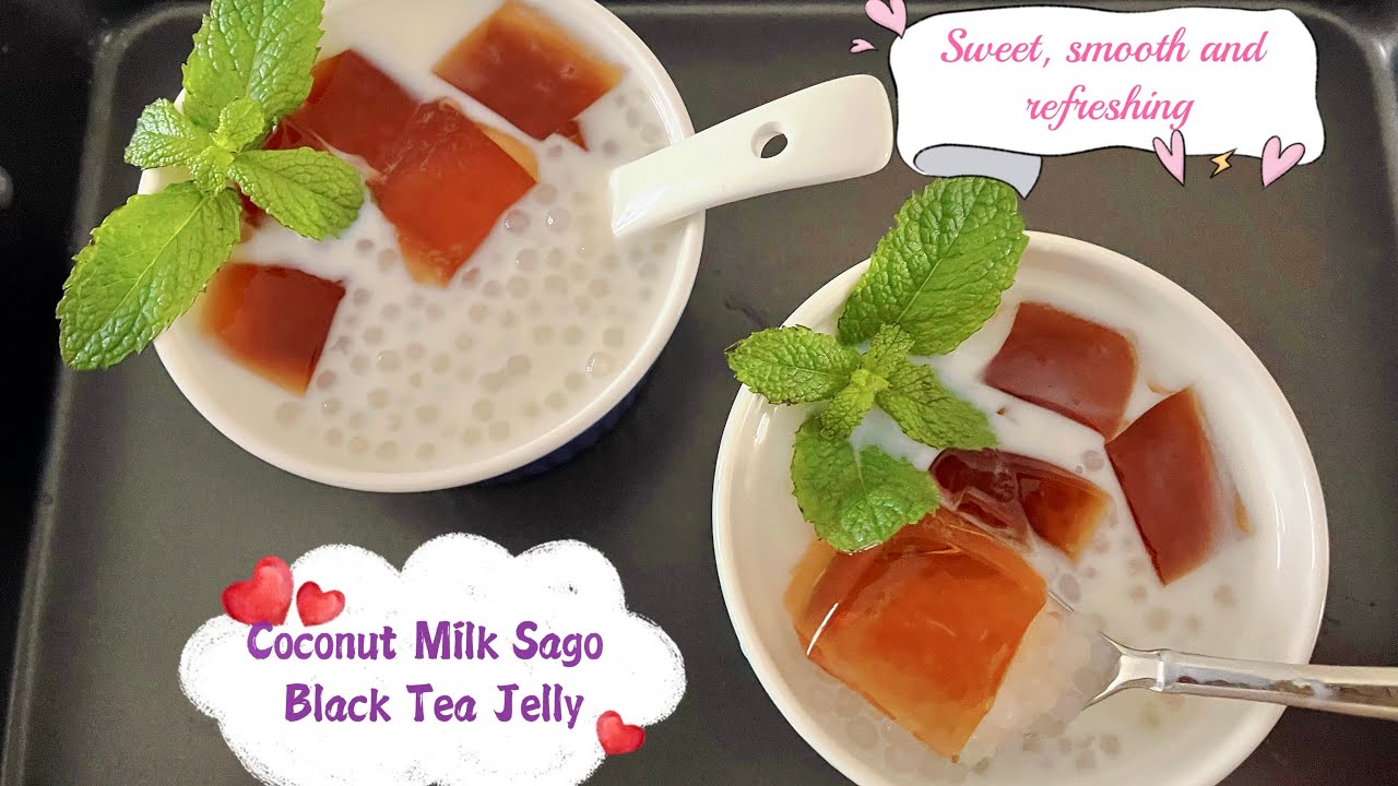 Try this summer sweet smooth cool drink Coconut milk with tapioca peals and black tea jelly