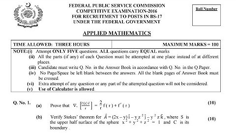 CSS PAST PAPERS - 2016 - APPLIED MATHEMATICS - PAPER 1 - OPTIONALLY SUBJECT  (GROUP 2)
