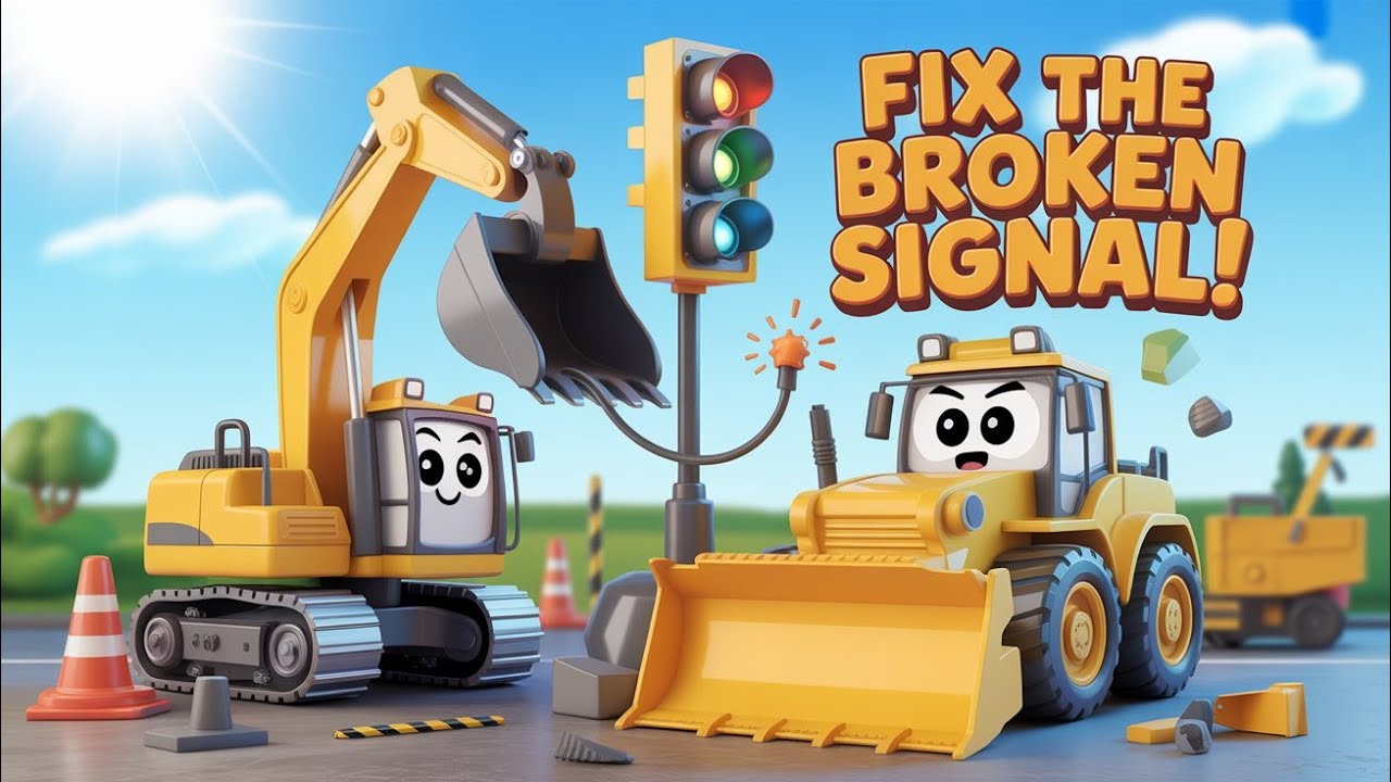 Broken Signal Light Repair | 3D Cartoon Construction Story for Kids | 