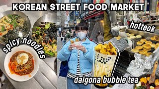 Mukbang at Korean Street Food Market: spicy noodles, dalgona bubble tea, Korean donuts | Q2HAN