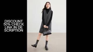 SENTUBILA Women Wool Blend Sleeveless A-Line Vest Dress 2025 Autumn V-Neck Real Pockets Elegant Casu