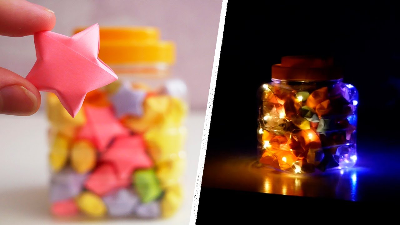 Diy night light from jar of origami stars | Glowing stars jar