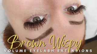 Wispy brown volume lash extensions
