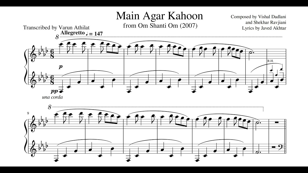 Om Shanti Om Main Agar Kahoon (Piano Sheet Music) (Varun Athilat) YouTube Om Shanti Om Main Agar Kahoon (Piano Sheet Music) (Varun Athilat) YouTube