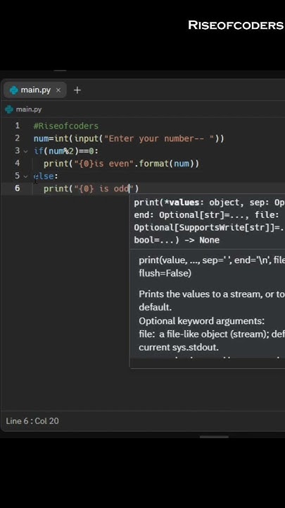 Python program to check if number is odd or even |Riseofcoders |#shorts ...
