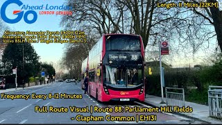 Full Route Visual - Route 88 - Parliament Hill Fields to Clapham Common - EH131 (YW17 JTV)