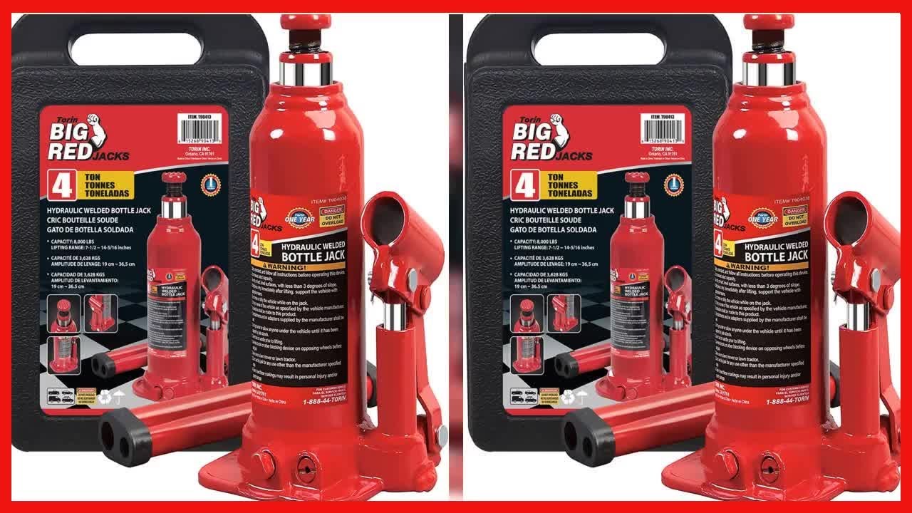 Torin T90413 Big Red Hydraulic Bottle Jack with Carrying Case, 4 Ton (8,000  lb) Capacity 