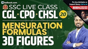 Mensuration 3D Figure Formulas for SSC CGL Math | SSC Live Class Day 20 | Crack CPO & CHSL 2019