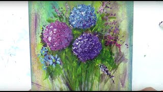 Как создать фон,  Гортензии ватными палочками. Paint hydrangea with cotton buds.