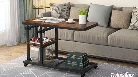 Tribesigns Height Adjustable C Table with Wheels, Mobile Couch Snack Side Table C0236