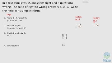 Upper KS2 Maths Week 6 - Lesson 3 Simplifying Ratios