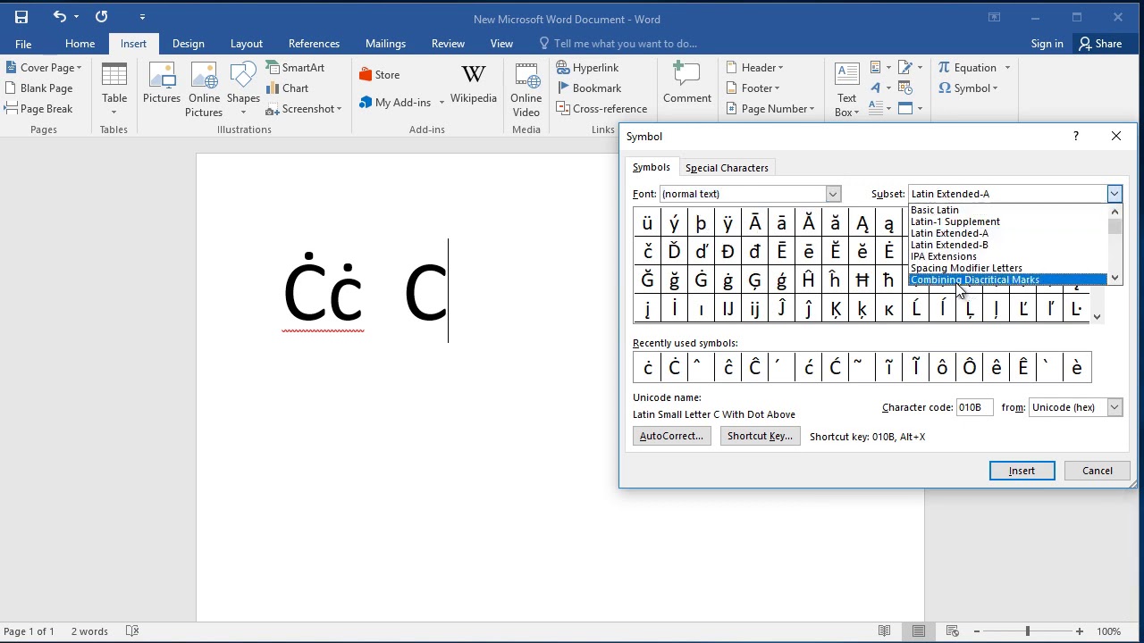 How To Type Letter C With Dot Above In Word How To Put A Dot Above A Letter In Word