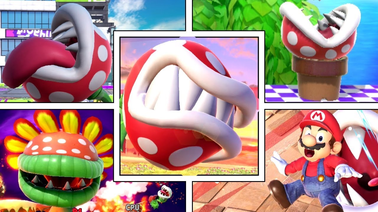 Разнообразные забавные анимации Растения-пираньи в Smash Bros Ultimate (сон, головокружение, плав...