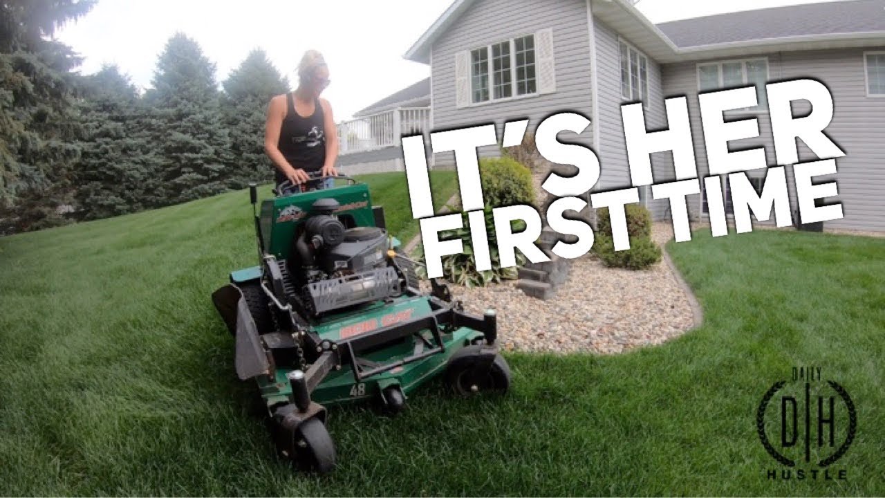 It's her first time .. mowing with bob-cat quickcat 48