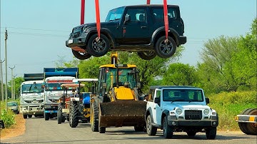 Jcb 3dx loading Mud in TATA Tippers Tractors Swaraj 855 Fe New Holland 3630 Tractor 4x4 Thar Truck