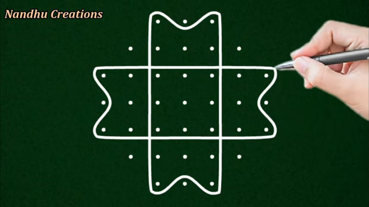 3 × 7 × 3 dot kolangal, daily rangoli by Nandhu creation || 7 dot sikku kolam || melikala muggulu