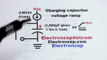 Capacitor charging voltage ramp circuit made with LM334 current source component with oscilloscope