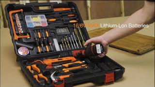 Dedeo Tool Set with Drill, 108Pcs Cordless Drill Household Power Tools Set with 16.8V Lithium Driver