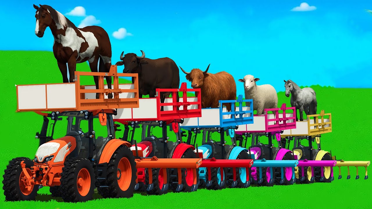 LOAD & CULTIVATING WITH HORSES, SHEEPS, COWS, BUFFALO & TRACTORS - FS25